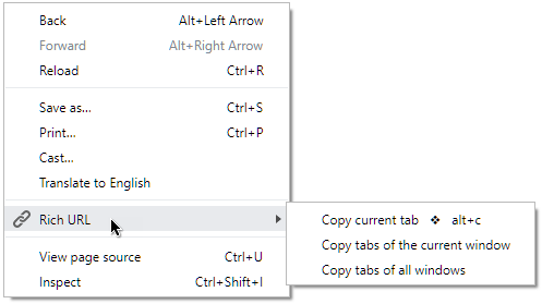 Rich URL in the context menu of the page